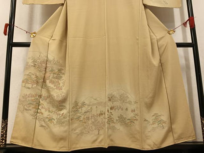 平和屋着物●中国三大刺繍　スワトウ刺繍　汕頭刺繍　訪問着　総刺繍　人物風景草花文　暈し染め　金糸　正絹　逸品　AABJ6355ph