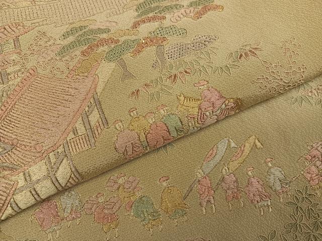 平和屋着物●中国三大刺繍　スワトウ刺繍　汕頭刺繍　訪問着　総刺繍　人物風景草花文　暈し染め　金糸　正絹　逸品　AABJ6355ph