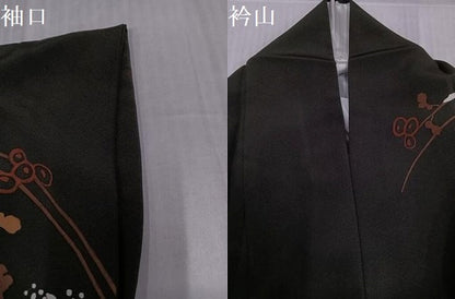 平和屋着物●訪問着　駒刺繍　菊　黒地　ロング丈　正絹　逸品　AABJ6358ph