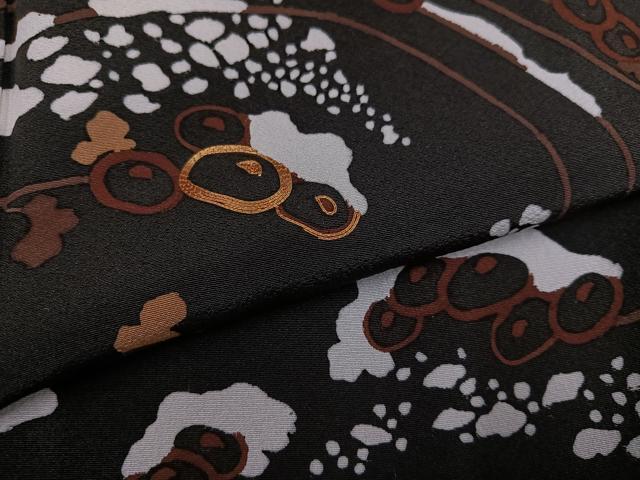 平和屋着物●訪問着　駒刺繍　菊　黒地　ロング丈　正絹　逸品　AABJ6358ph