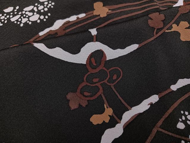 平和屋着物●訪問着　駒刺繍　菊　黒地　ロング丈　正絹　逸品　AABJ6358ph