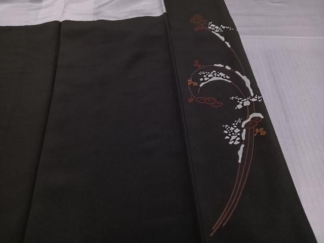 平和屋着物●訪問着　駒刺繍　菊　黒地　ロング丈　正絹　逸品　AABJ6358ph