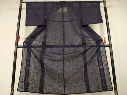 平和屋着物＊夏物　色無地　幾何学花紋紗　黒紅色　正絹　逸品　AABJ6363jd