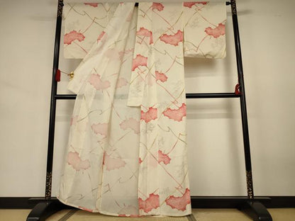 平和屋着物＊夏物　小紋　絽　風景花文　正絹　逸品　AABJ6364jd
