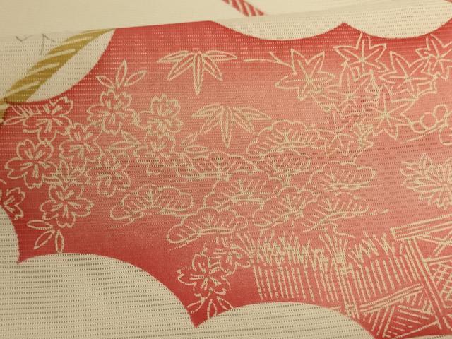 平和屋着物＊夏物　小紋　絽　風景花文　正絹　逸品　AABJ6364jd