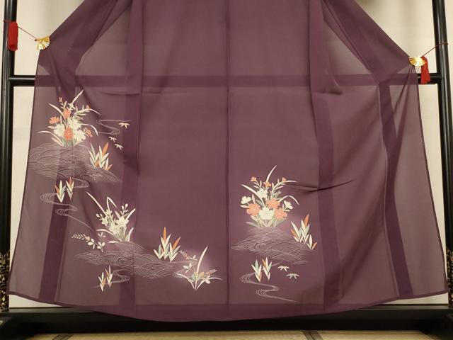 平和屋着物＊夏物　訪問着　絽　立波草花文　暈し染め　正絹　逸品　AABJ6366jd