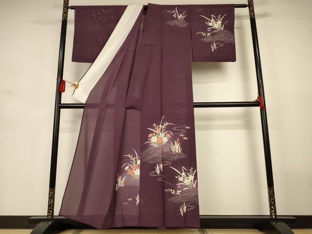 平和屋着物＊夏物　訪問着　絽　立波草花文　暈し染め　正絹　逸品　AABJ6366jd