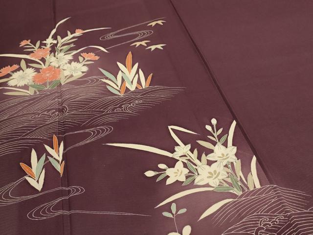 平和屋着物＊夏物　訪問着　絽　立波草花文　暈し染め　正絹　逸品　AABJ6366jd