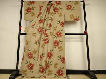平和屋着物＊夏物　小紋　紗　舞花文　洗える着物　AABJ6367jd