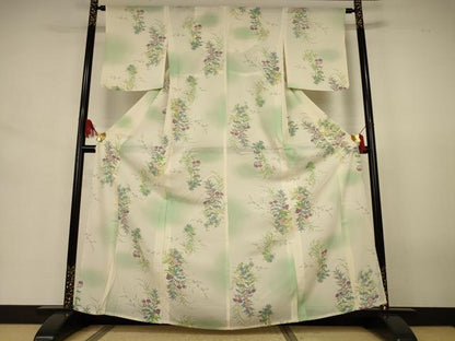 平和屋着物＊夏物　小紋　絽　草花文　暈し染め　正絹　逸品　AABJ6369jd