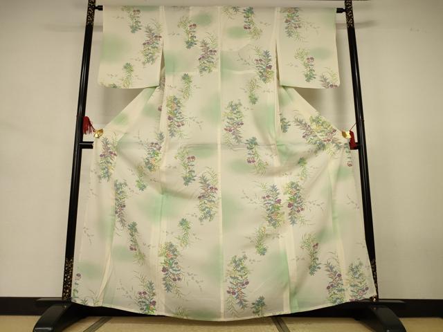 平和屋着物＊夏物　小紋　絽　草花文　暈し染め　正絹　逸品　AABJ6369jd