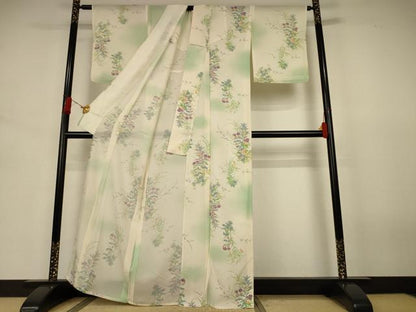 平和屋着物＊夏物　小紋　絽　草花文　暈し染め　正絹　逸品　AABJ6369jd