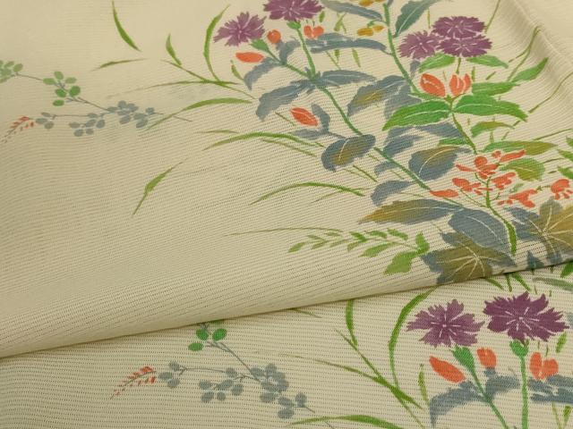 平和屋着物＊夏物　小紋　絽　草花文　暈し染め　正絹　逸品　AABJ6369jd