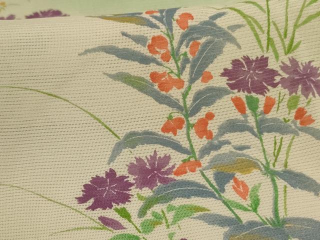 平和屋着物＊夏物　小紋　絽　草花文　暈し染め　正絹　逸品　AABJ6369jd