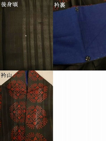 平和屋着物＊夏物　小紋　紗　正倉院花文　黒地　正絹　逸品　AABJ6371jd