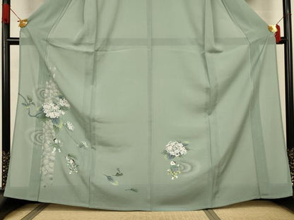 平和屋着物＊夏物　訪問着　絽　手描き　童子　紫陽花　正絹　逸品　AABJ6373jd