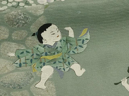 平和屋着物＊夏物　訪問着　絽　手描き　童子　紫陽花　正絹　逸品　AABJ6373jd
