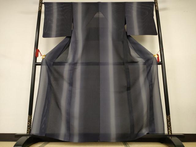 平和屋着物＊夏物　小紋　縦絽　縞　暈し染め　正絹　逸品　AABJ6375jd