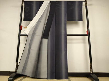 平和屋着物＊夏物　小紋　縦絽　縞　暈し染め　正絹　逸品　AABJ6375jd