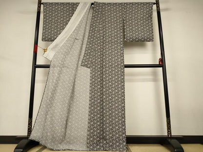 平和屋着物＊夏物　小紋　絽　花唐草文　洗える着物　AABJ6376jd