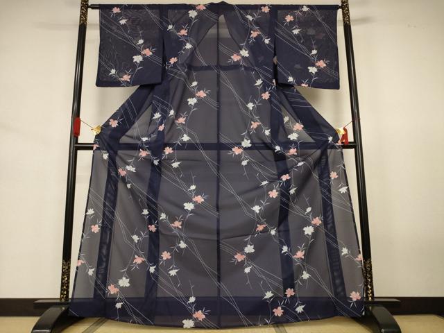 平和屋着物＊夏物　小紋　絽　枝花文　洗える着物　AABJ6381jd