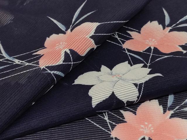 平和屋着物＊夏物　小紋　絽　枝花文　洗える着物　AABJ6381jd