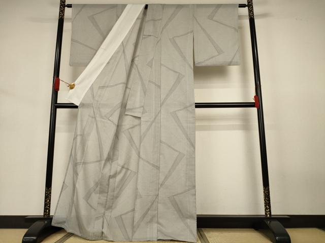 平和屋着物＊夏物　小紋　紗　幾何学文様　洗える着物　AABJ6383jd