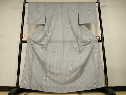 平和屋着物＊夏物　小紋　絽　草花文　さんび謹製　洗える着物　AABJ6384jd