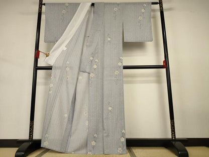 平和屋着物＊夏物　小紋　絽　草花文　さんび謹製　洗える着物　AABJ6384jd