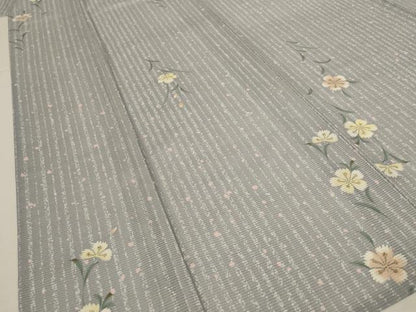 平和屋着物＊夏物　小紋　絽　草花文　さんび謹製　洗える着物　AABJ6384jd