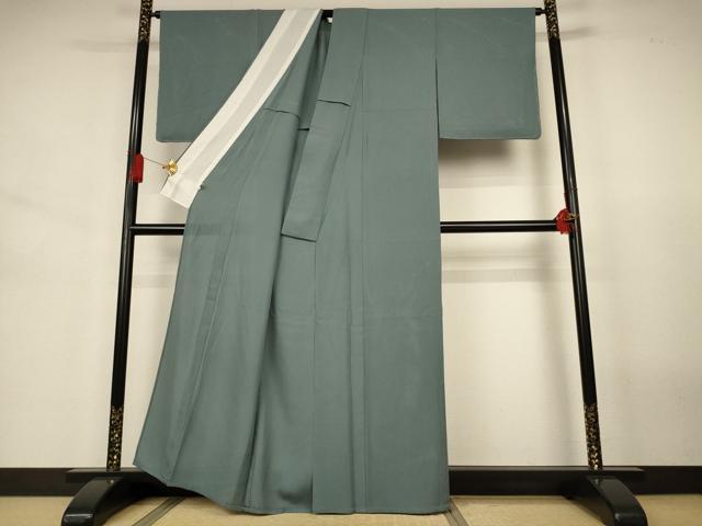 平和屋着物＊夏物　色無地　縦絽　柳煤竹色　正絹　逸品　未使用　AABJ6388jd