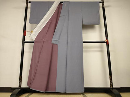 平和屋着物＊夏物　色無地　絽　桔梗鼠色　正絹　逸品　AABJ6394jd