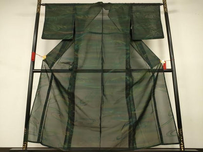 平和屋着物＊夏物　小紋　紗　流水文　正絹　逸品　AABJ6395jd
