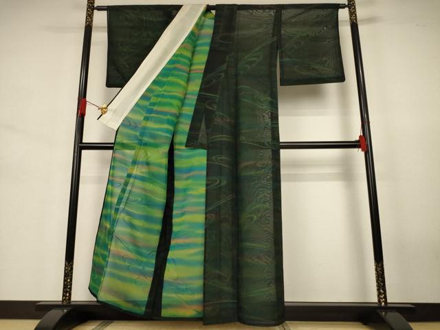平和屋着物＊夏物　小紋　紗　流水文　正絹　逸品　AABJ6395jd