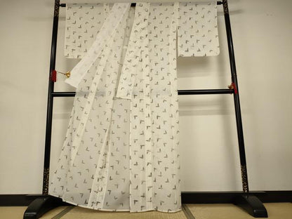 平和屋着物＊夏物　小紋　絽　舞蝶文　洗える着物　AABJ6396jd