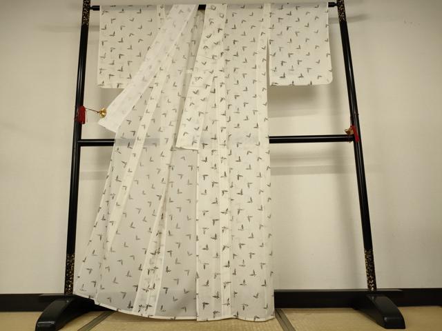 平和屋着物＊夏物　小紋　絽　舞蝶文　洗える着物　AABJ6396jd