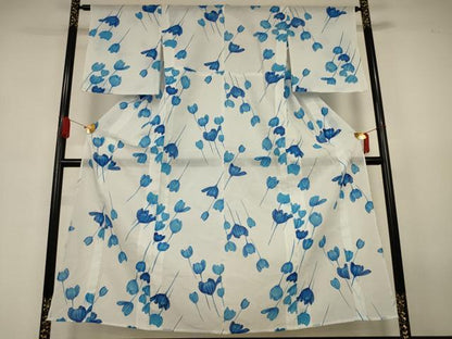 平和屋着物＊夏物　小紋　紗　舞花文　洗える着物　AABJ6397jd