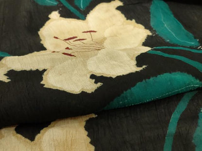 平和屋着物＊夏物　アンティーク　大正ロマン　小紋　紗　草花文　黒地　正絹　逸品　AABJ6398jd