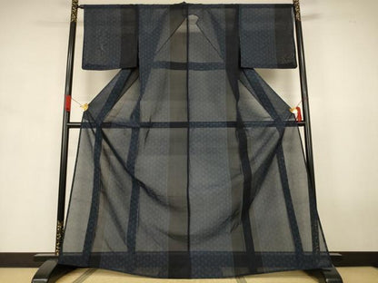平和屋着物＊夏物　紗紬　麻の葉文様　正絹　逸品　AABJ6399jd