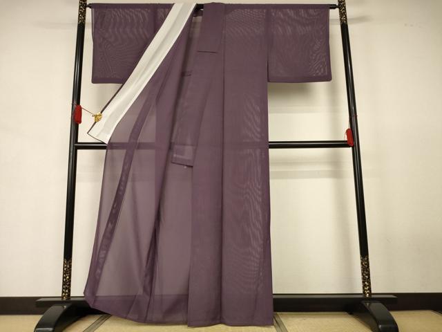 平和屋着物＊夏物　色無地　絽　葡萄鼠色　洗える着物　AABJ6405jd