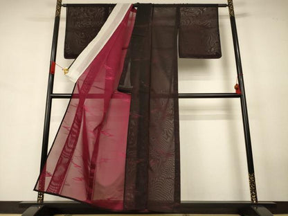 平和屋着物＊夏物　小紋　紗　霞文　正絹　逸品　AABJ6409jd