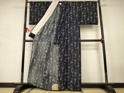 平和屋着物＊夏物　小紋　紗紬　笹竹文　正絹　逸品　AABJ6410jd