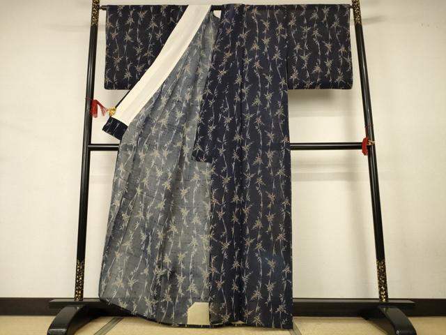 平和屋着物＊夏物　小紋　紗紬　笹竹文　正絹　逸品　AABJ6410jd
