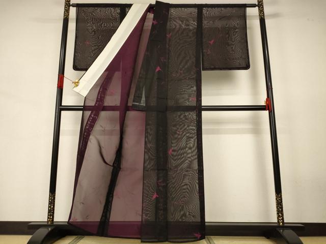 平和屋着物＊夏物　小紋　紗　草花文　正絹　逸品　AABJ6411jd