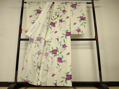 平和屋着物＊夏物　小紋　絽　草花文　洗える着物　AABJ6413jd