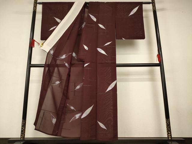 平和屋着物＊夏物　小紋　紗　舞葉文　銀糸　正絹　逸品　AABJ6416jd