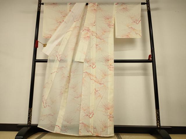 平和屋着物＊夏物　小紋　絽　松葉文　洗える着物　AABJ6420jd
