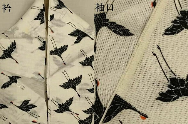 平和屋着物＊夏物　小紋　絽　飛鶴文　洗える着物　AABJ6421jd