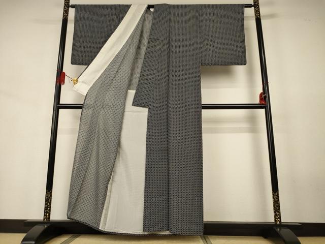 平和屋着物＊夏物　小紋　絽　幾何学文様　正絹　逸品　AABJ6422jd
