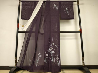 平和屋着物＊夏物　訪問着　絽　手描き　草花文　洗える着物　AABJ6428jd